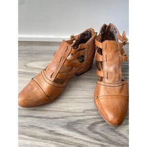 Freebird by Steven Womens Hope Strappy Ankle Boot 6 Brown Rustic Leather Western